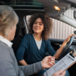 Driving instructor and student during a lesson
